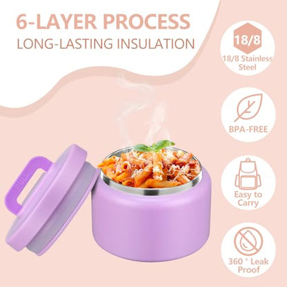 PIQUEBAR 8oz Kids Thermo for Hot Food,Small Lunch Thermo Food Container Stainless Steel,Easy Open Wide Mouth Thermo for Hot Cold Food for Preschool Travel - color: Pure Purple