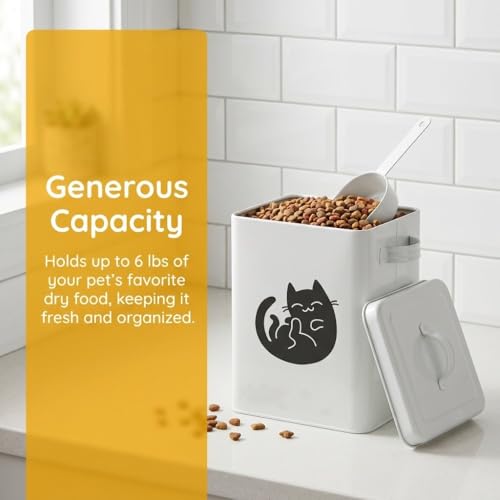 Galvanized Iron Pet Food Container Moistureproof Pet Snack Organizer Airtight Seal Dry Food Storage for Cats and Dogs(White) - color: White