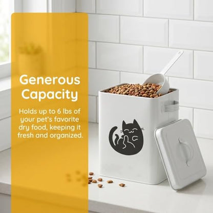 Galvanized Iron Pet Food Container Moistureproof Pet Snack Organizer Airtight Seal Dry Food Storage for Cats and Dogs(White) - color: White