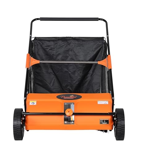 26-Inch Push Lawn Sweeper, 7 Cu.Ft. Hopper Capacity, 2 Spiral Spinning Brushes, Adjustable Height, Dustproof Walk-Behind Yard Sweeper for Leaves, Grass Clippings & Debris