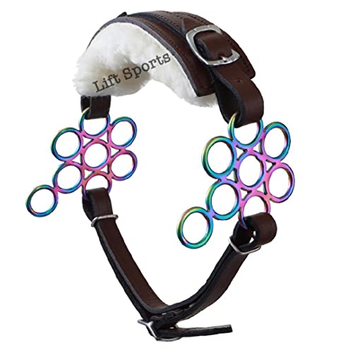 Brown/Black Rainbow Multi Color Hackamore Bitless Horse Bit English Western Adjustable Flower Padded Fur Leather Bridle Equestrian (Brown)