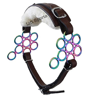 Brown/Black Rainbow Multi Color Hackamore Bitless Horse Bit English Western Adjustable Flower Padded Fur Leather Bridle Equestrian (Black)