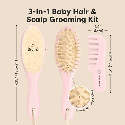 Keababies Baby Hair Brush and Comb Set and Baby Washcloths - Wooden Brush with Soft Goat Bristle - Organic Towels and Washcloths for Newborns, Infants, Kids