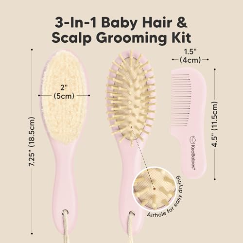 Baby Hair Brush and Comb Set for Newborn and Baby Washcloths Bundle - Natural Wooden Hairbrush with Soft Goat Bristles for Cradle Cap (Oval, Blush) - Baby Towels and Washcloths (Blush Pink)