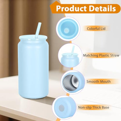 16oz Stainless Steel Can Tumblers, 16 Pack Insulated Beer Can Glass Cups with Lids and Straws, Iced Coffee Cup for Smoothie, Juice, Soda, Milk, Multiple colors