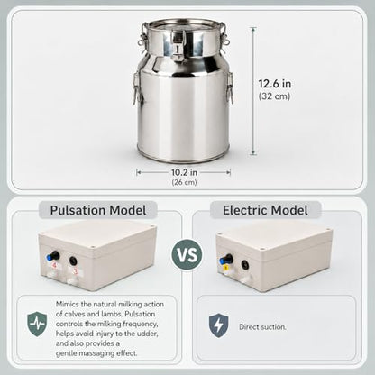 Electric Milking Machine for Goats and Cows, 14L Portable Cow Milker Machine Pulsating Design with Adjustable Stainless Steel Milk Can and Silicone Tubing, Suitable for Small Farms and Home Use