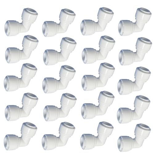 1/4" RO Tubing 90-Degree Elbow Connector, Push-to-Connect Fittings for RO/DI Water Filter Systems & Aquariums (20 Pack) - style: 1/4" elbow connect(20)