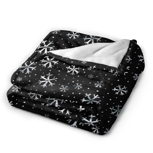 Winter Snowflakes Black Fleece Blanket Lightweight Ultra-Soft Christmas Throw Blanket for Sofa Couch Bed Camping Travel - Super Soft Cozy Microfiber Blanket 60"X50" - color: Winter Snowflakes(black), size: 60"x50"