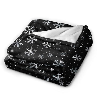 Winter Snowflakes Black Fleece Blanket Lightweight Ultra-Soft Christmas Throw Blanket for Sofa Couch Bed Camping Travel - Super Soft Cozy Microfiber Blanket 60"X50" - color: Winter Snowflakes(black), size: 60"x50"