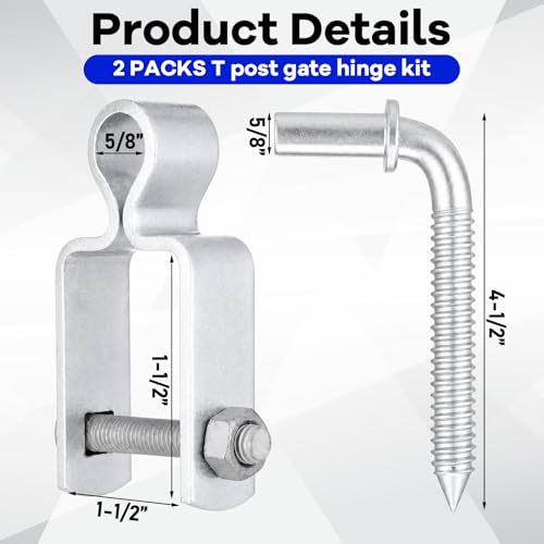 MorningRo 2 Set Farm Gate Hinges Kit 1-1/2" x 1-1/2" Square Post Hinge with 5/8" x 4-1/2" Heavy Duty Wood Post Lag Screw Farm Gate Hinge in Zinc Plated with Nuts & Washers for Repairing Square Posts