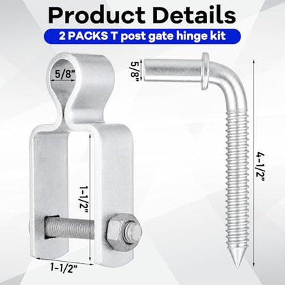 MorningRo 2 Set Farm Gate Hinges Kit 1-1/2" x 1-1/2" Square Post Hinge with 5/8" x 4-1/2" Heavy Duty Wood Post Lag Screw Farm Gate Hinge in Zinc Plated with Nuts & Washers for Repairing Square Posts