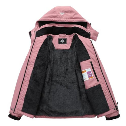 MOERDENG Women's Warm Winter Ski Coat Waterproof Snowboarding Jacket | Waterproof Windproof Winter Snowboarding Coat, Warm Insulated Jacket with Detachable Hood & Zipper Pockets for Skiing Hiking - color: Pink, size: Small