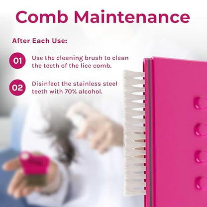 Lice Essentials Stainless Steel Lice & Nit Comb with 5X Magnifier | Grooved teeth for effective nit removal. Includes magnifying glass. 1 pack.