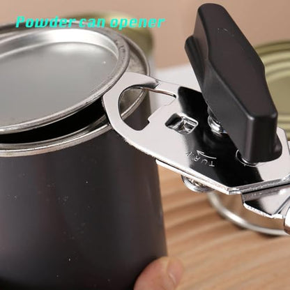 Manual Can Opener, Effortless Operation, Remove Lid with Magnet, 3 in 1 Bottle Opener & Milk Powder Opener, Soft Grip Handles, Easy to Turn, Heavy Duty Can Openers for Seniors - Black