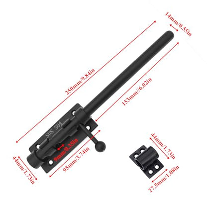 10in Slide Bolt Gate Latch 304 Stainless Steel Barrel Bolt Latch Heavy Duty Door Security Lock Thickened Door Latches Hardware with Mounting Screws for Barn Fence Shed Basement - color: 10in Black
