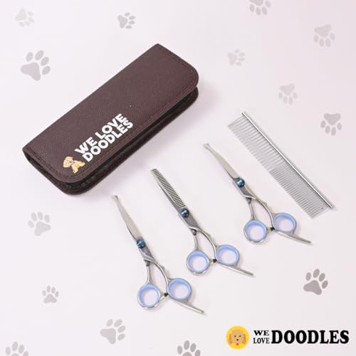 Dog Grooming Scissors Kit with Rounded Blunt Tips, Straight, Curved & Thinning Shears, Tools for Goldendoodles, Poodles & Doodles, Professional Grade Stainless Steel, 4 Pc Set [We Love Doodles] - size: Small