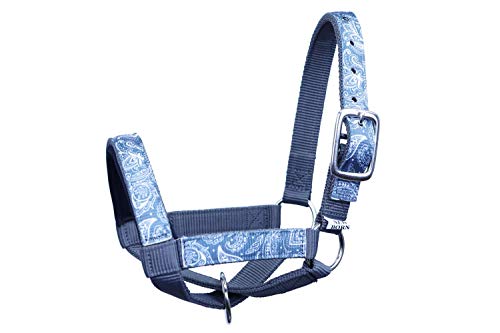 Double Layer Heavy Duty Padded Overlay Printed Nylon Cow Halter - 6 Month Warranty - color: Paisley and Charcoal, size: Large (Cow)