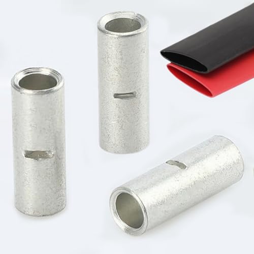 SVAAR 8 PCS 1 Gauge Non Insulated Butt Connectors 1 AWG Uninsulated Butt Splice Connectors Crimp Repair Butt Splices Kit Tinned Copper Seamless Barrel Butt Splice Terminals & 8 PCS 3:1 Heat Shrinks - size: 1 AWG