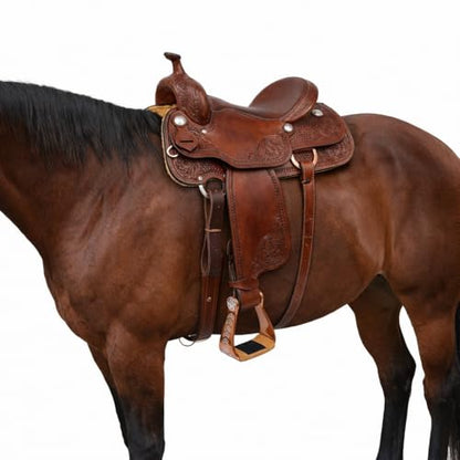 Horse Western 5" Wide Barrel Racer Engraved Aluminum Show Stirrups 51244 - color: Bronze