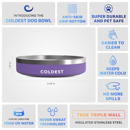 Coldest Dog Bowl - Anti Rust Metal, Non Slip, 3 Layers Insulated Stainless Steel Dog Bowls - Spill Proof & Heavy Duty - Water Bowl for Dogs, Cats & Pets, Dish Washer Safe (21 oz, Galaxy Purple) - color: Galaxy Purple, size: 21 oz