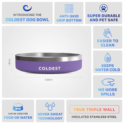 Coldest Dog Bowl - Anti Rust Metal, Non Slip, 3 Layers Insulated Stainless Steel Dog Bowls - Spill Proof & Heavy Duty - Water Bowl for Dogs, Cats & Pets, Dish Washer Safe (21 oz, Galaxy Purple) - color: Galaxy Purple, size: 21 oz