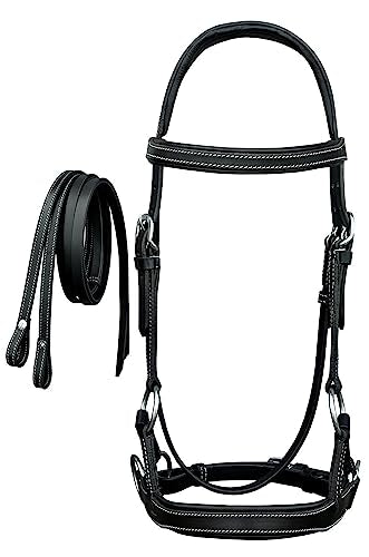 CHALLENGER Western English Leather Bitless Sidepull Bridle Reins 7713 - color: Black, size: Cob Size