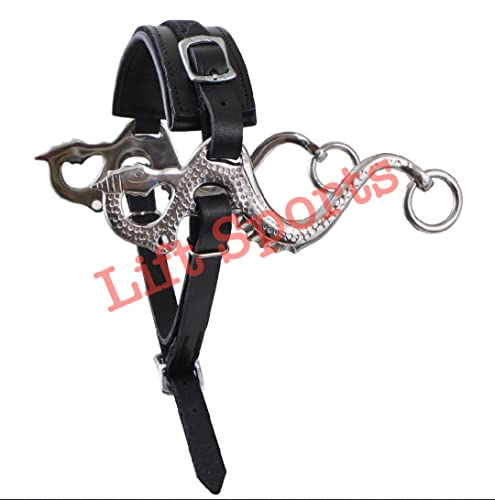 Black/Brown Dragon Style Hackamore Bitless Horse Bit English Western Adjustable Original Leather Bridle Equestrian Tack (Black)