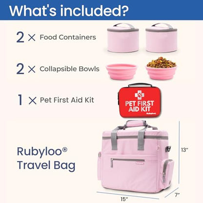 Rubyloo Pet Travel Bundle – Original Doggy Bag (Lt Pink) + Vet-Approved Pet First Aid Kit for Dogs & Cats