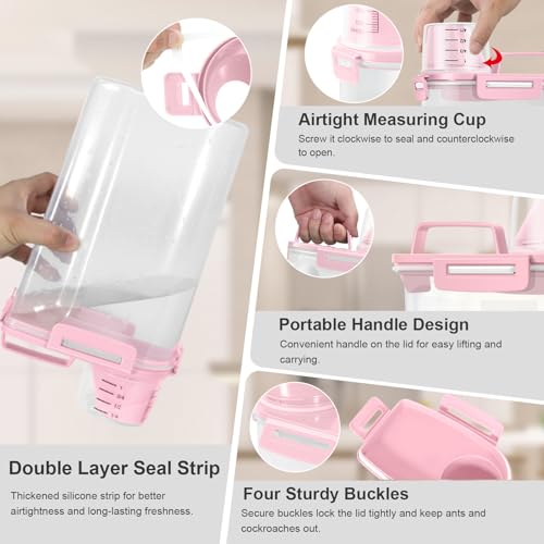 Dog Cat Food Storage Container with Cup (Pink, 2.5L) - color: Pink, size: 2.5L