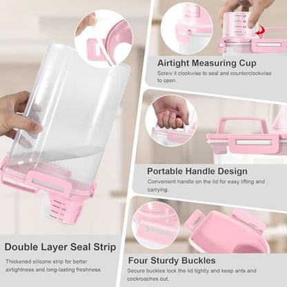 Dog Cat Food Storage Container with Cup (Pink, 2.5L) - color: Pink, size: 2.5L