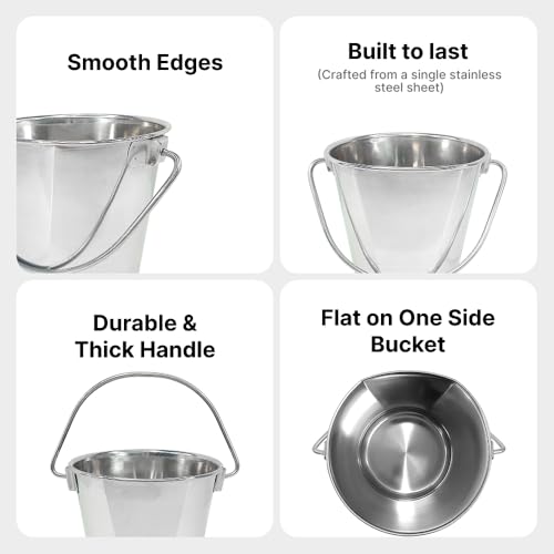 Half Gallon Stainless Steel Bucket - Flat-Side Metal Bucket 2 Quart - size: 2 Quart