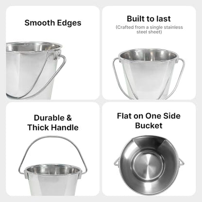 Half Gallon Stainless Steel Bucket - Flat-Side Metal Bucket 2 Quart - size: 2 Quart