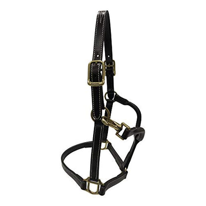 Huntley Equestrian Fancy Stitched Adjustable Premium Leather Pony Halter Elegant & Durable With Brass Hardware, Adjustable Crown Piece - Brown