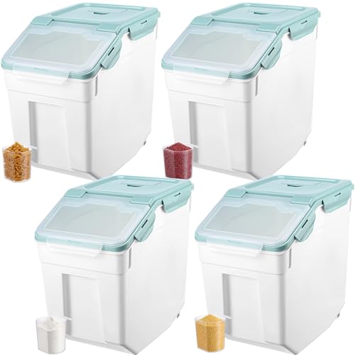 Sunnyray 4 Pcs 33 Lbs Blue Rice Flour Storage Bins with Wheels - color: Blue, size: 33 lbs