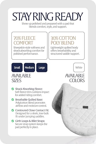 Equinavia Eidsvoll White English Saddle Pad, Ultra Fleece Trim Design - size: Small