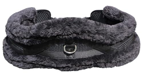 T TEKE Anatomic Luxury Plush Fleece Horse Girth - Contoured Pressure Relief English Girth with Dual-Side Heavy-Duty Elastic, Ultra-Soft Fleece Lining, Stainless Steel Solid-Roller Buckles & D-Ring - color: Black, size: 44"