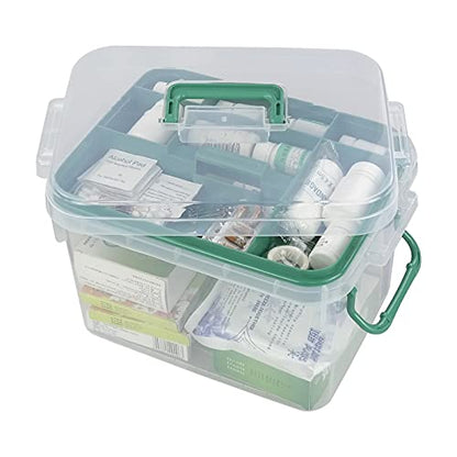 1-Pack Clear Storage Box Container, Family First Aid Box with Handle | 15 QT Medicine Box Organizer with Tray, Durable Plastic, Thickened Medicine Storage Organizeron