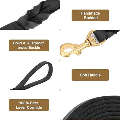 Guiding Star Leather Dog Leash 6ft x 3/4 inch Heavy Duty Training Leash | Strong Braided Handmade Leather Training Leashes for Large & Medium Dogs 6 Foot Long Pet Lead Black - color: Black, size: 6ft x 3/4 inch