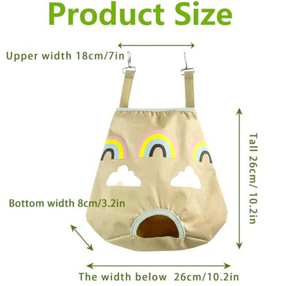 Rabbit Hay Feeder Bag for Guinea Pigs and Chinchillas | Cute Rainbow Design, Washable Oxford Cloth, Single Hole Timothy Hay Holder
