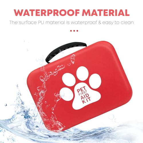 Nazarian Risen Red Portable Waterproof EVA Emergency Dog Cat Pet First Aid Kit Bag - Compact Travel Pet Medical Bag for Hiking, Camping, Hunting, Sports - Travel Kit for Dogs & Cats
