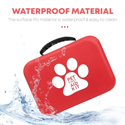 Nazarian Risen Red Portable Waterproof EVA Emergency Dog Cat Pet First Aid Kit Bag - Compact Travel Pet Medical Bag for Hiking, Camping, Hunting, Sports - Travel Kit for Dogs & Cats