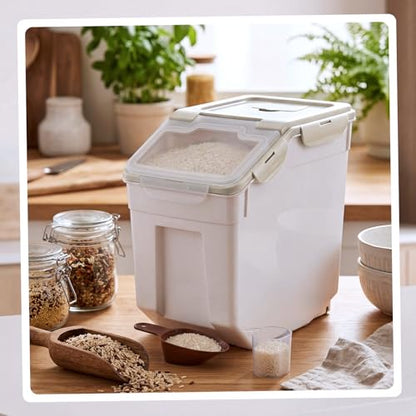 Sunnyray 4 Pcs 55 Lbs Beige Rice Flour Storage Bins with Wheels - color: Beige, size: 55 lbs