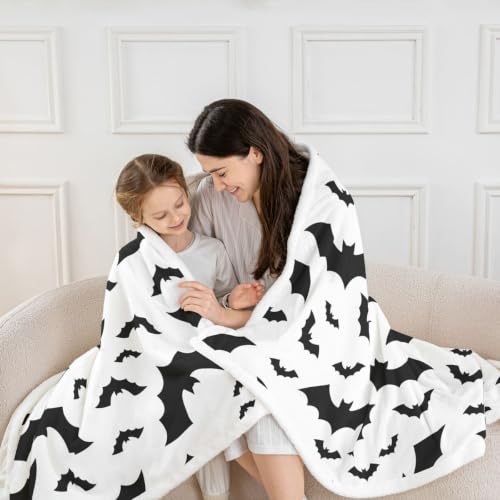 Feelyou Bat Fuzzy Throw Blanket Soft Fluffy Fleece Blankets Black and White Microfuber Plush Blankets 60"X80" - color: Black White, size: 60" x 80"