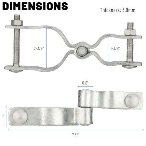 1-3/8" x 2-3/8" Chain Link Fence Gate Post Female and Male Hinge 2 Pack | Chain Link Fence Hinges Heavy Duty Galvanized Steel Chain Link Gate Hinge Kit with Bolts & Nuts - size: 1-3/8" x 2-3/8"