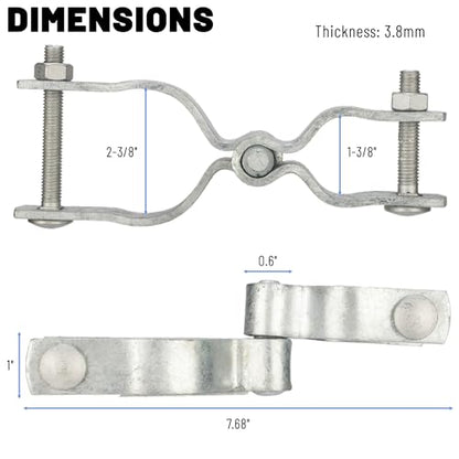 1-3/8" x 2-3/8" Chain Link Fence Gate Post Female and Male Hinge 2 Pack | Chain Link Fence Hinges Heavy Duty Galvanized Steel Chain Link Gate Hinge Kit with Bolts & Nuts - size: 1-3/8" x 2-3/8"