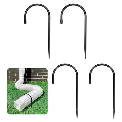 Rain Gutter Downspout Extension Fixing Pin - Holds Tight in Heavy Rain & Wind|Directs Water Away from Foundation|Durable Iron Construction, Easy No-Drill Installation 4 Pack - color: Black