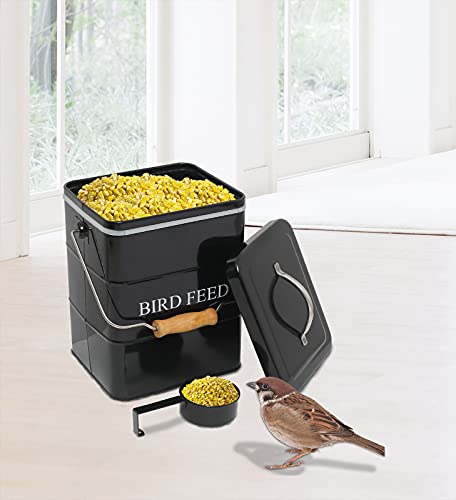 Morezi Bird Seed Storage Container Metal, 6 Lbs Airtight Bird Food Tin - color: Black