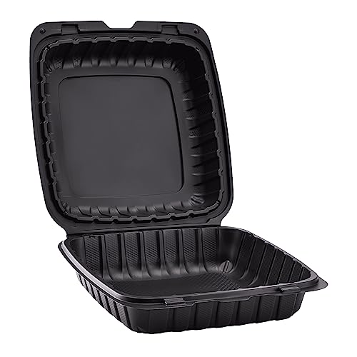KARAT EARTH Clamshell Take Out Food Containers [9"x9" - 120 ct] To Go Containers | Microwavable, Freezer Safe, Soak-Resistant, Durable, Stackable | Vented for Hot/Cold Foods, Black