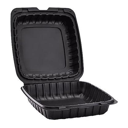 KARAT EARTH Clamshell Take Out Food Containers [9"x9" - 120 ct] To Go Containers | Microwavable, Freezer Safe, Soak-Resistant, Durable, Stackable | Vented for Hot/Cold Foods, Black
