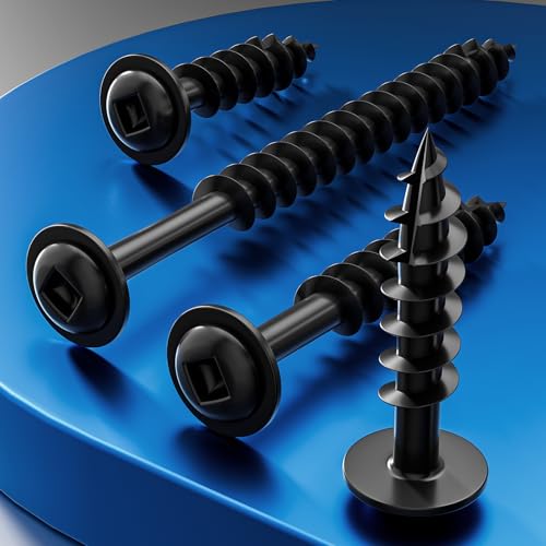 Wensilon (Black) Pocket Hole Screws # 8 * 3" 60pcs 1lbs Square Hole Wood Screws and Round Head Square Hole self Tapping Screws are Suitable for Wooden use.150MM,60MM Drive bit Included. - color: Black, size: 8*3"